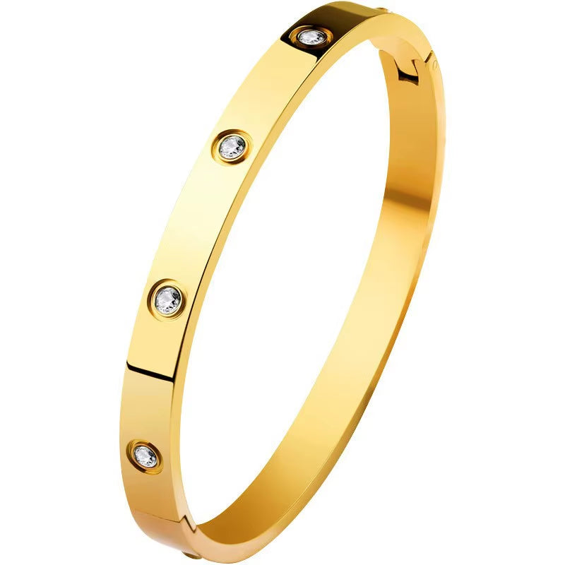 2024 New Trendy Crystal Love Bangles Cubic Zirconia Bracelets Couple Luxuxy Jewelry Stainless Steel Bangles for Women Gift Sl295