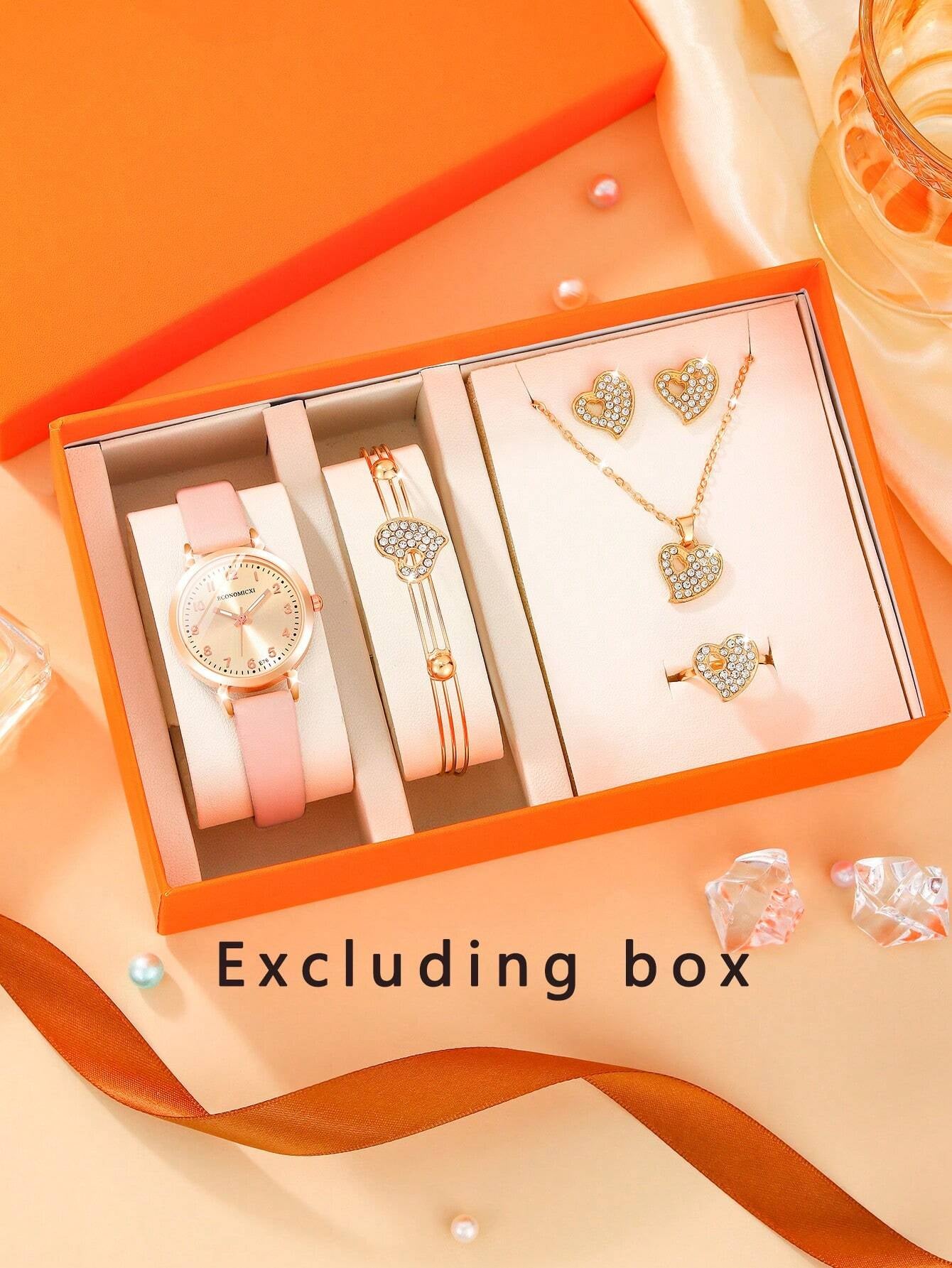 5Pcs Cute Silica Gel Quartz Girls Watch Necklace Bracelet Earrings Jewelry Set Girl Gift Halloween Gift Christmas Carnival School Life