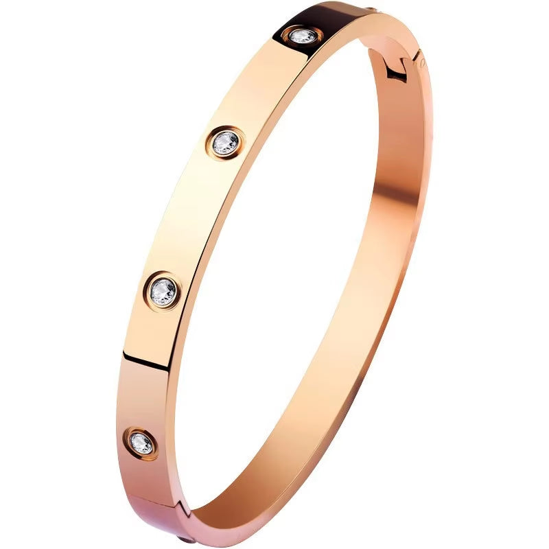 2024 New Trendy Crystal Love Bangles Cubic Zirconia Bracelets Couple Luxuxy Jewelry Stainless Steel Bangles for Women Gift Sl295