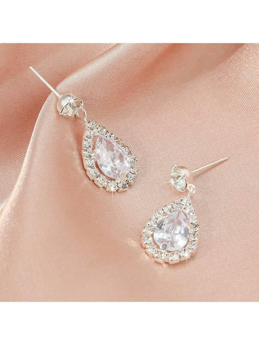 1Pair Fashionable Versatile Rhinestone & Crystal & Cubic Zirconia Teardrop Dangle Earrings, Great Gift for Women'S Dating