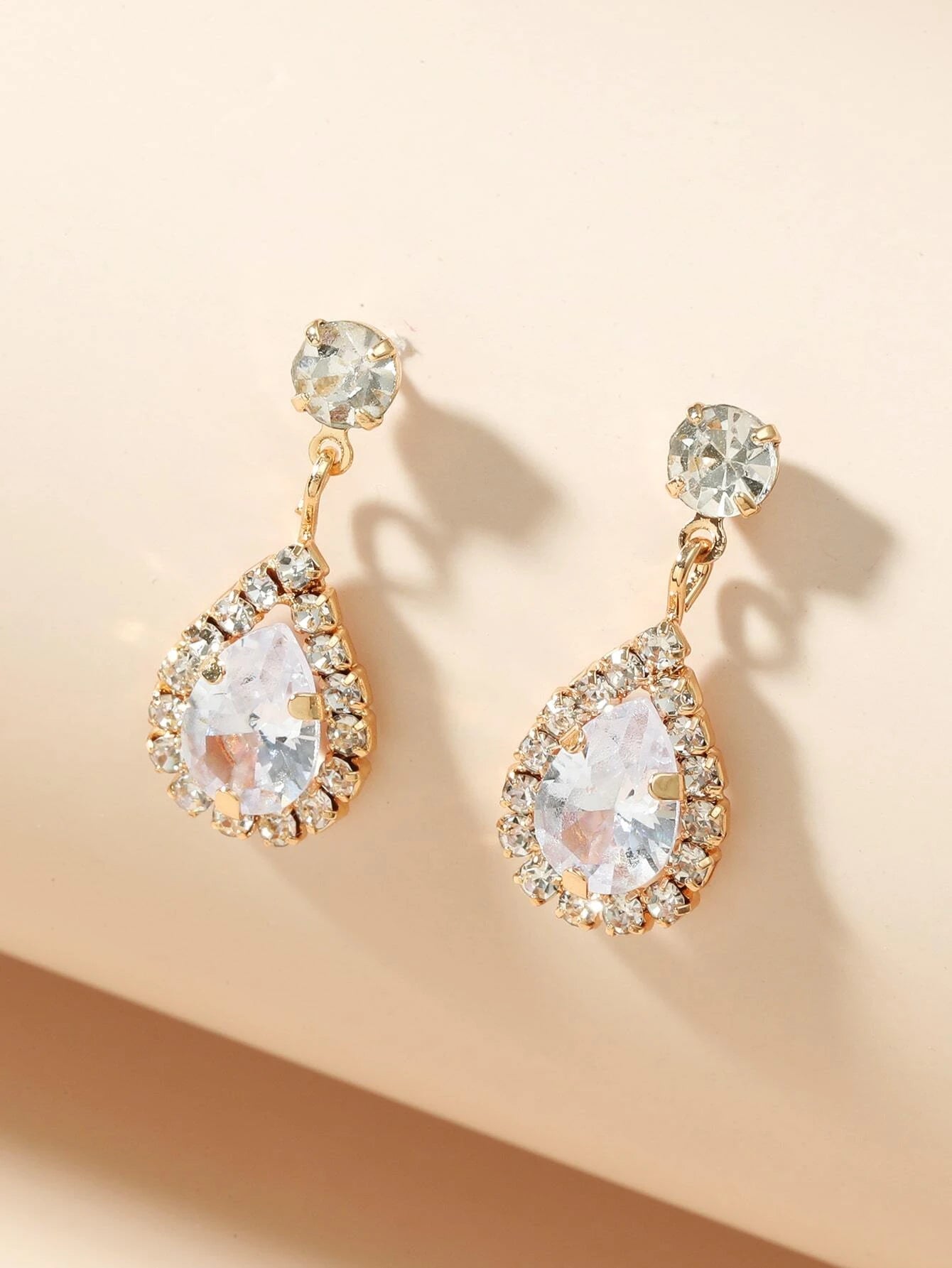 1Pair Fashionable Versatile Rhinestone & Crystal & Cubic Zirconia Teardrop Dangle Earrings, Great Gift for Women'S Dating