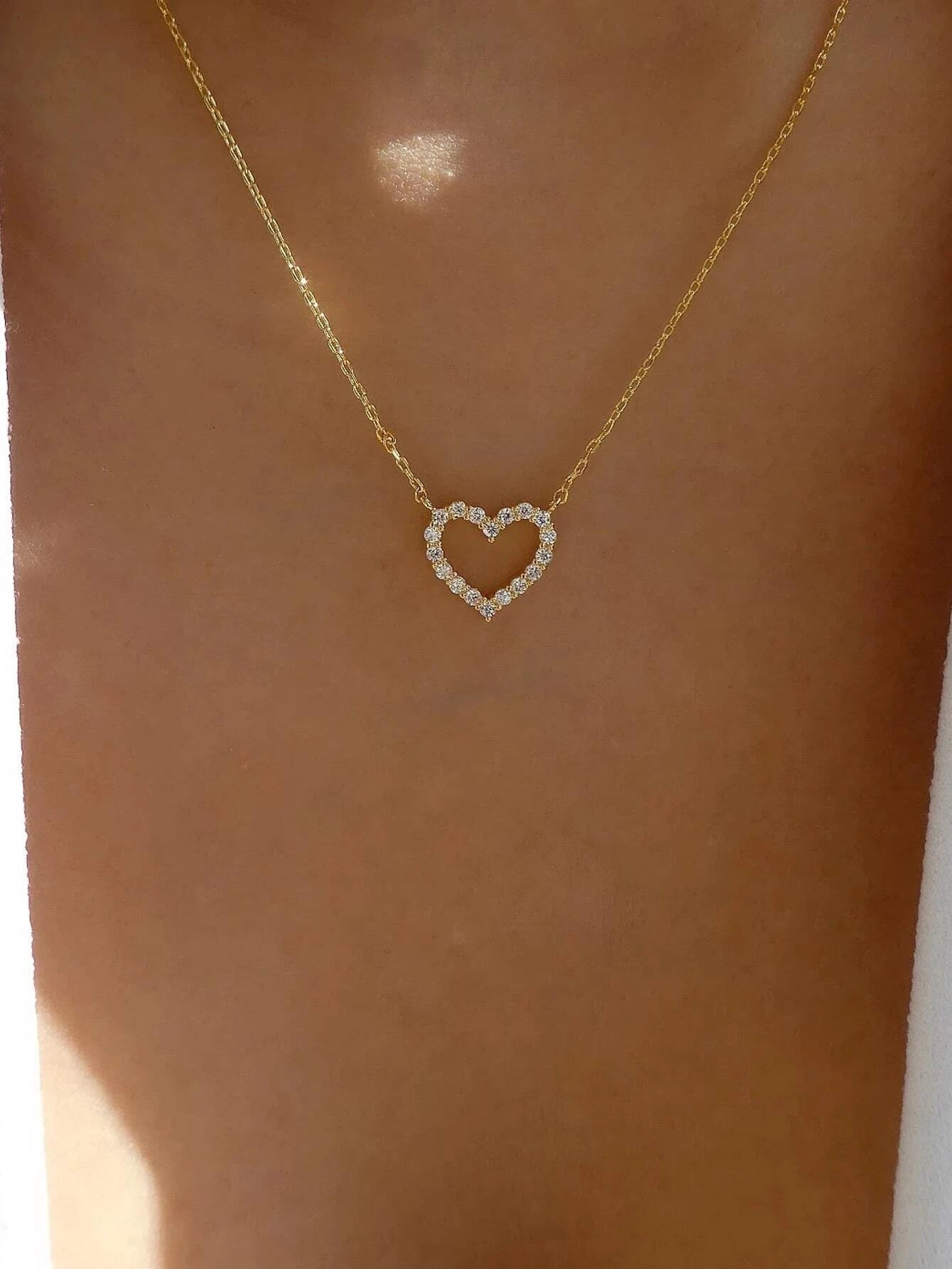 Rhinestone Heart Charm Necklace