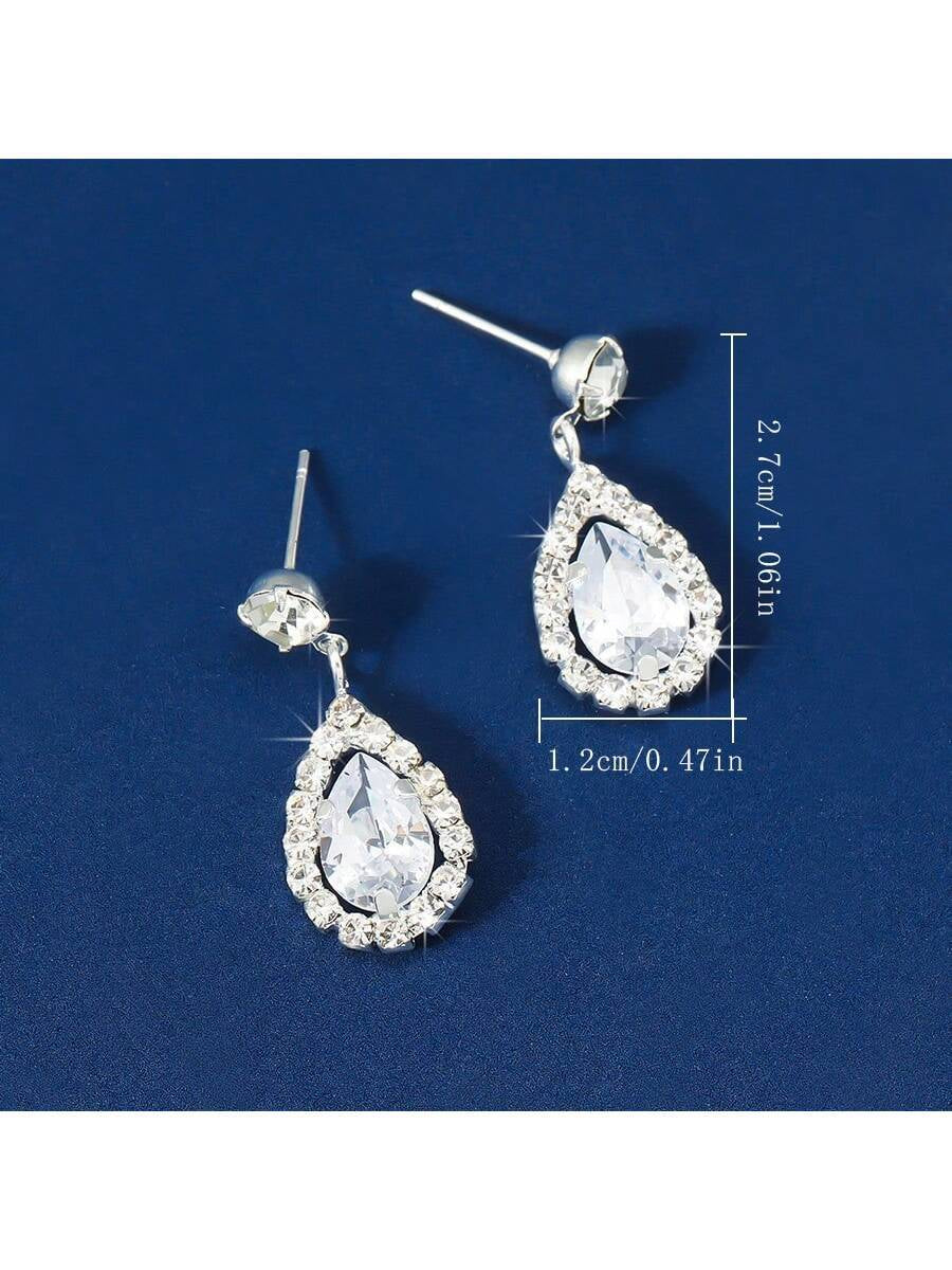 1Pair Fashionable Versatile Rhinestone & Crystal & Cubic Zirconia Teardrop Dangle Earrings, Great Gift for Women'S Dating