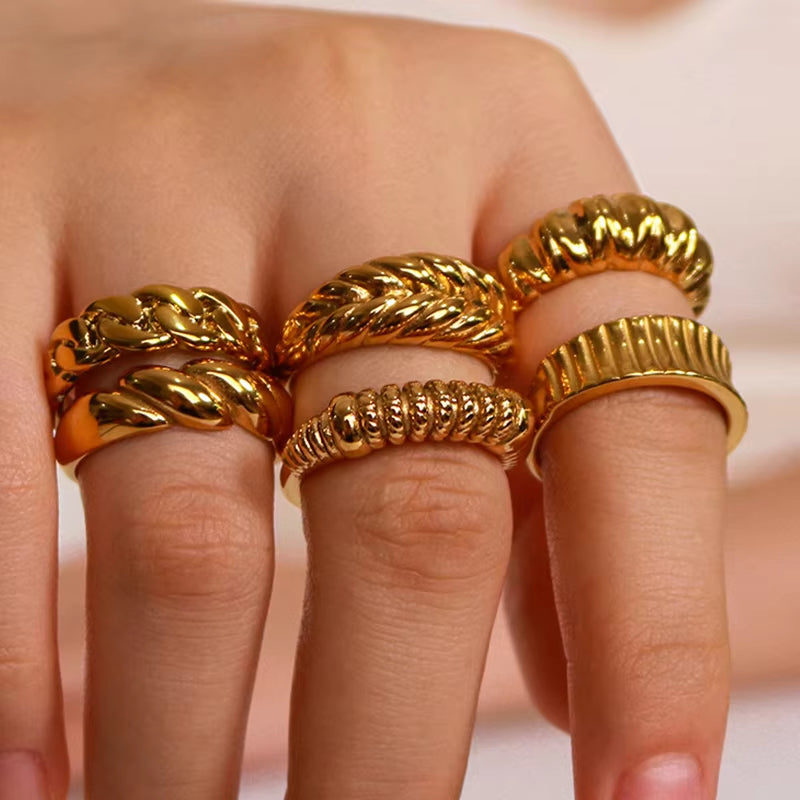 Charm Gold Color Geometric Chunky Rings for Women 18K Stainless Steel Waterproof Statement Fashion Jewelry