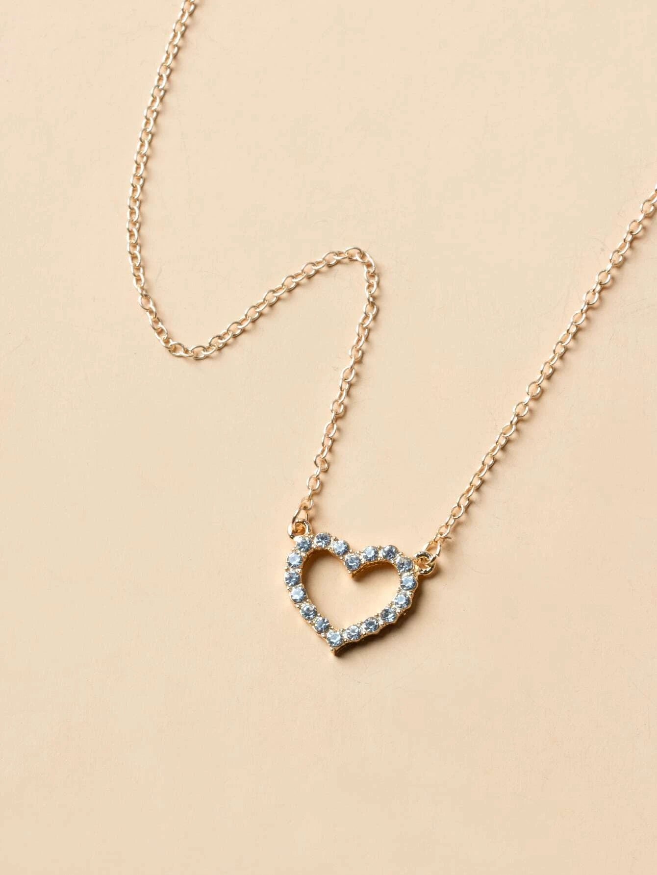 Rhinestone Heart Charm Necklace