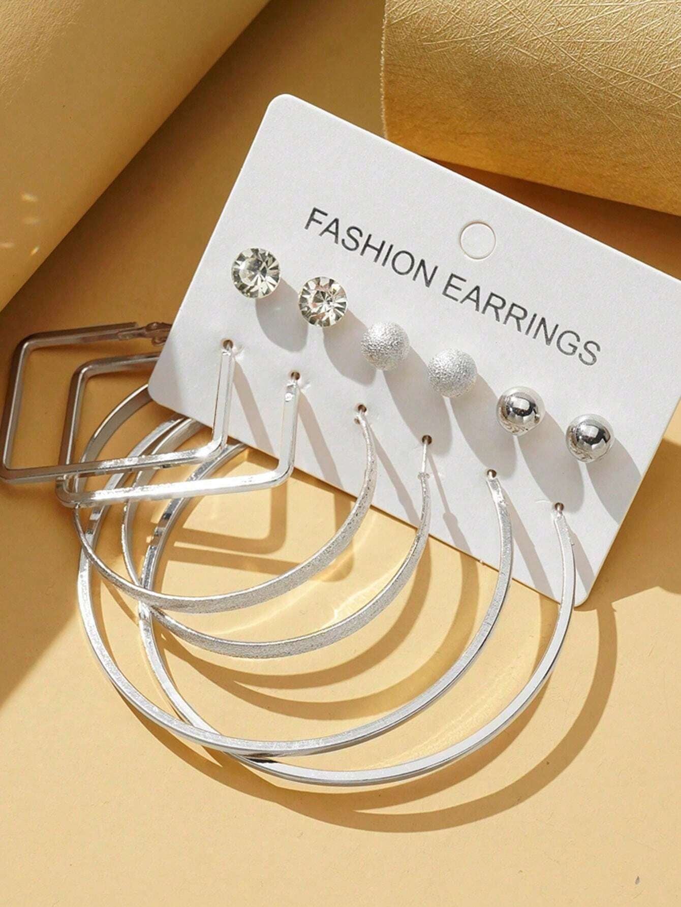 6Pairs Exaggerated Fashion Acrylic Big Tower, C Design & Heart Shaped Earrings Set