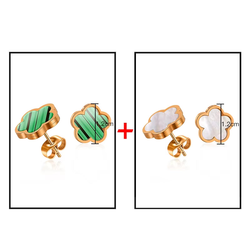 Stainless Steel White Green Shell Flower Stud Earrings for Women New Fashion Elegant Earrings 2024 Charm Jewelry Party Gift