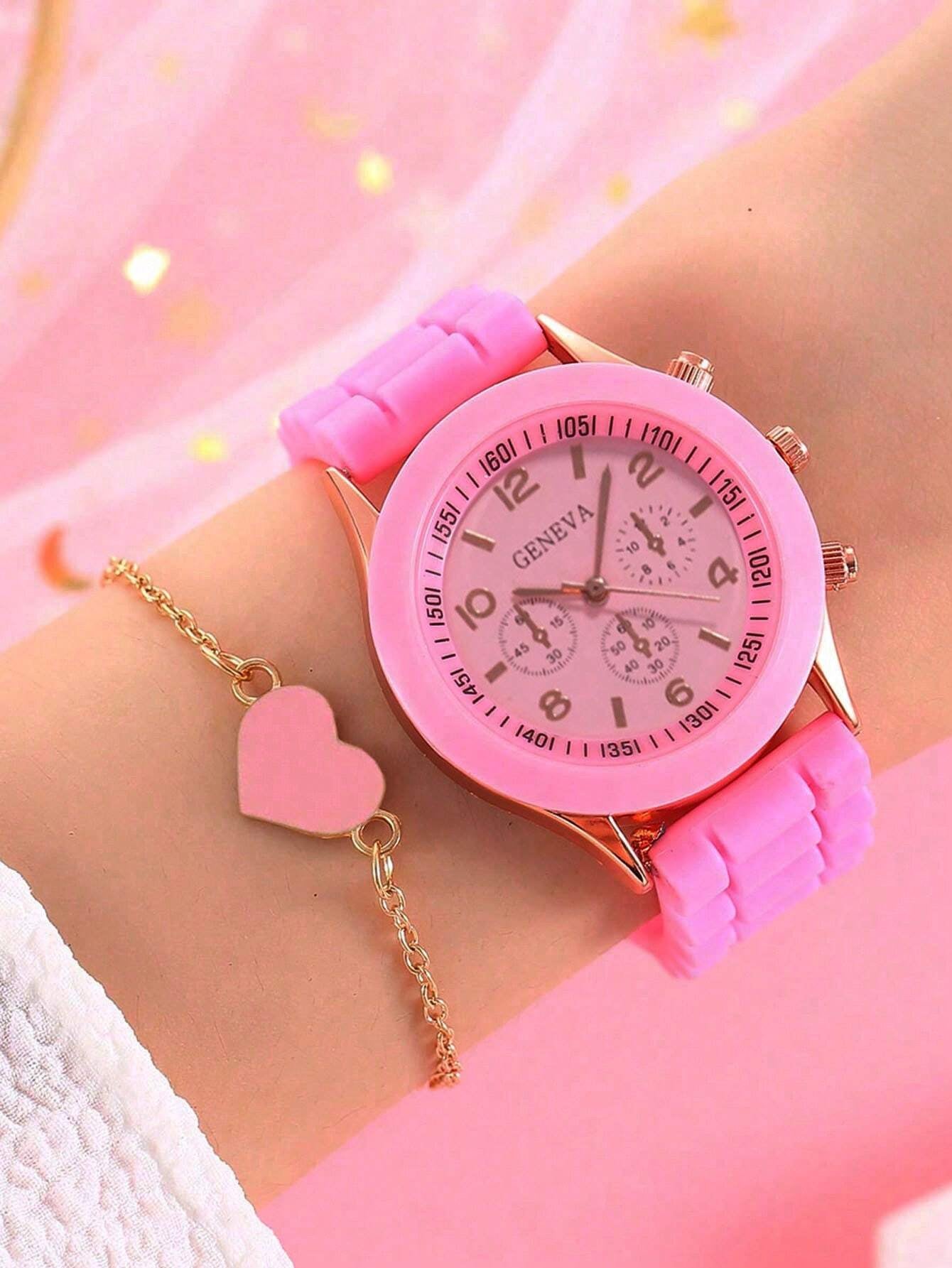 5Pcs Cute Silica Gel Quartz Girls Watch Necklace Bracelet Earrings Jewelry Set Girl Gift Halloween Gift Christmas Carnival School Life