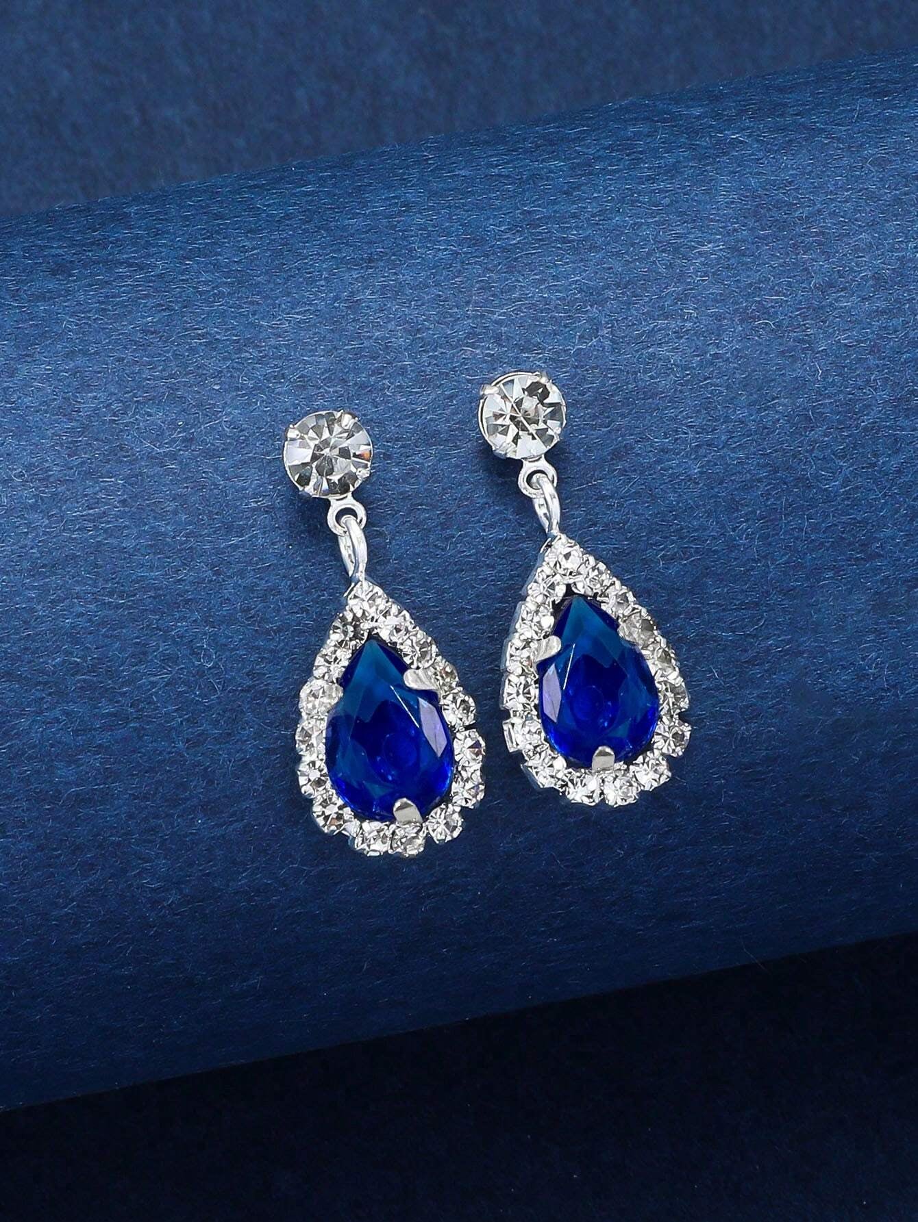 1Pair Fashionable Versatile Rhinestone & Crystal & Cubic Zirconia Teardrop Dangle Earrings, Great Gift for Women'S Dating