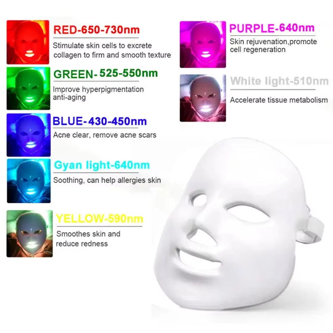 7 Colors LED Facial Mask Photon Therapy Face Skin Care Mask anti Acne Therapy Skin Wrinkle Removal Face Beauty Mask