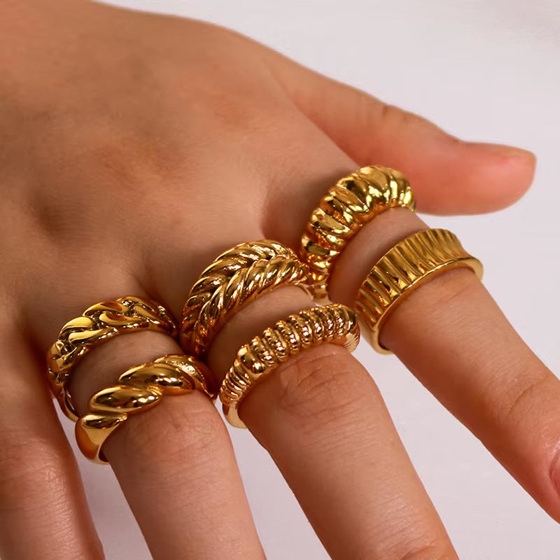 Charm Gold Color Geometric Chunky Rings for Women 18K Stainless Steel Waterproof Statement Fashion Jewelry