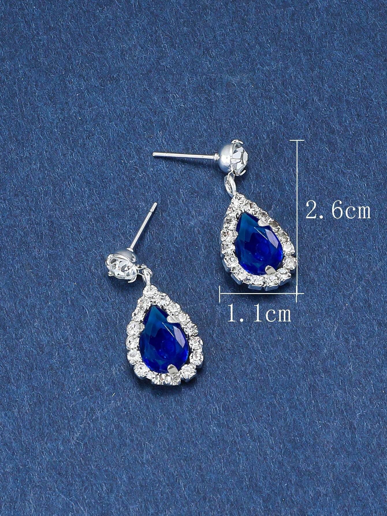 1Pair Fashionable Versatile Rhinestone & Crystal & Cubic Zirconia Teardrop Dangle Earrings, Great Gift for Women'S Dating