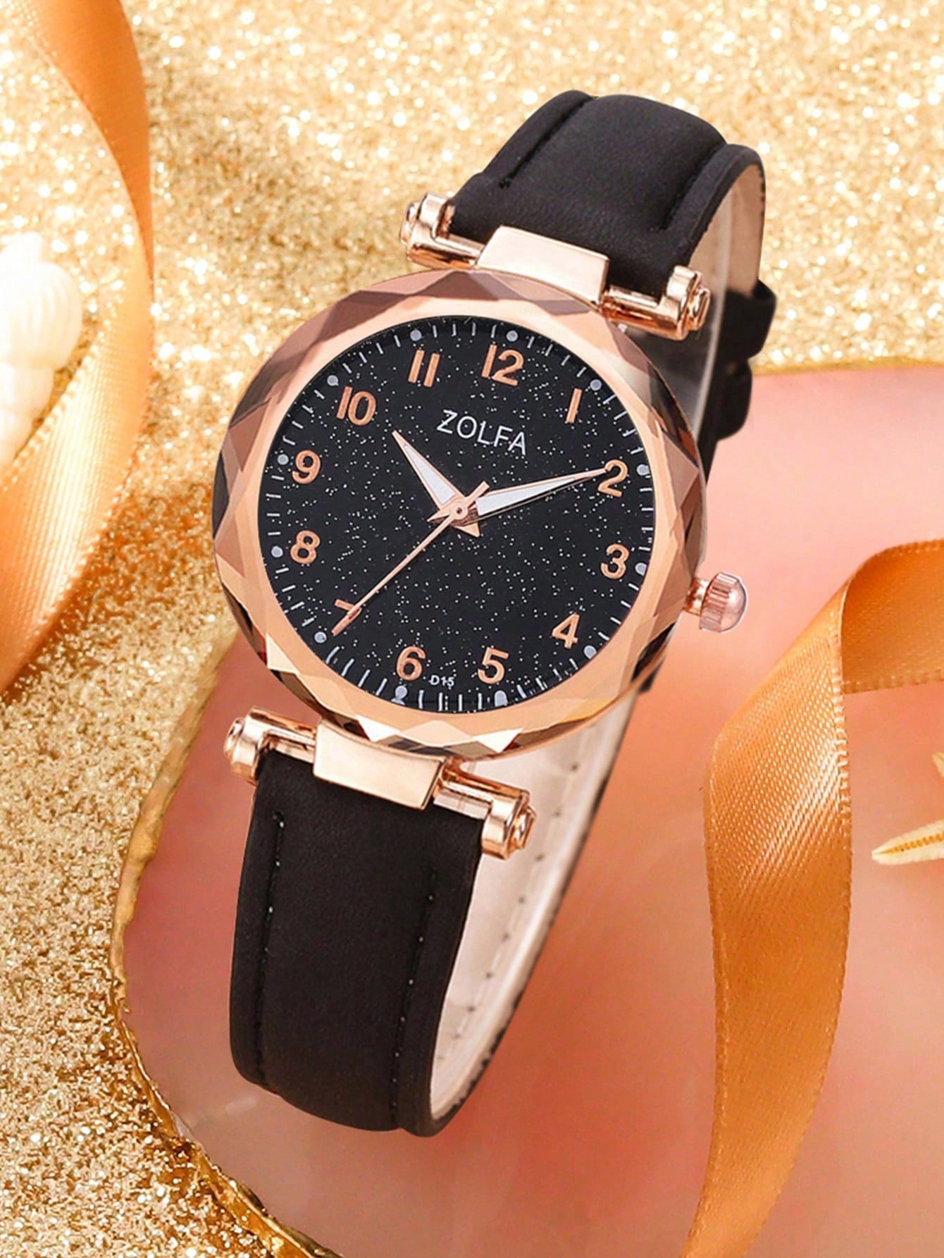 6Pcs Elegant Girls Leather Quartz Watch Necklace Bracelet Earrings Ring Jewelry Set Gift for Girls Birthday Gift for Women Halloween Christmas Gift