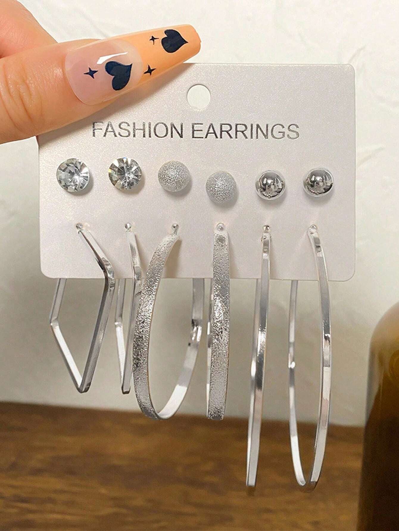 6Pairs Exaggerated Fashion Acrylic Big Tower, C Design & Heart Shaped Earrings Set