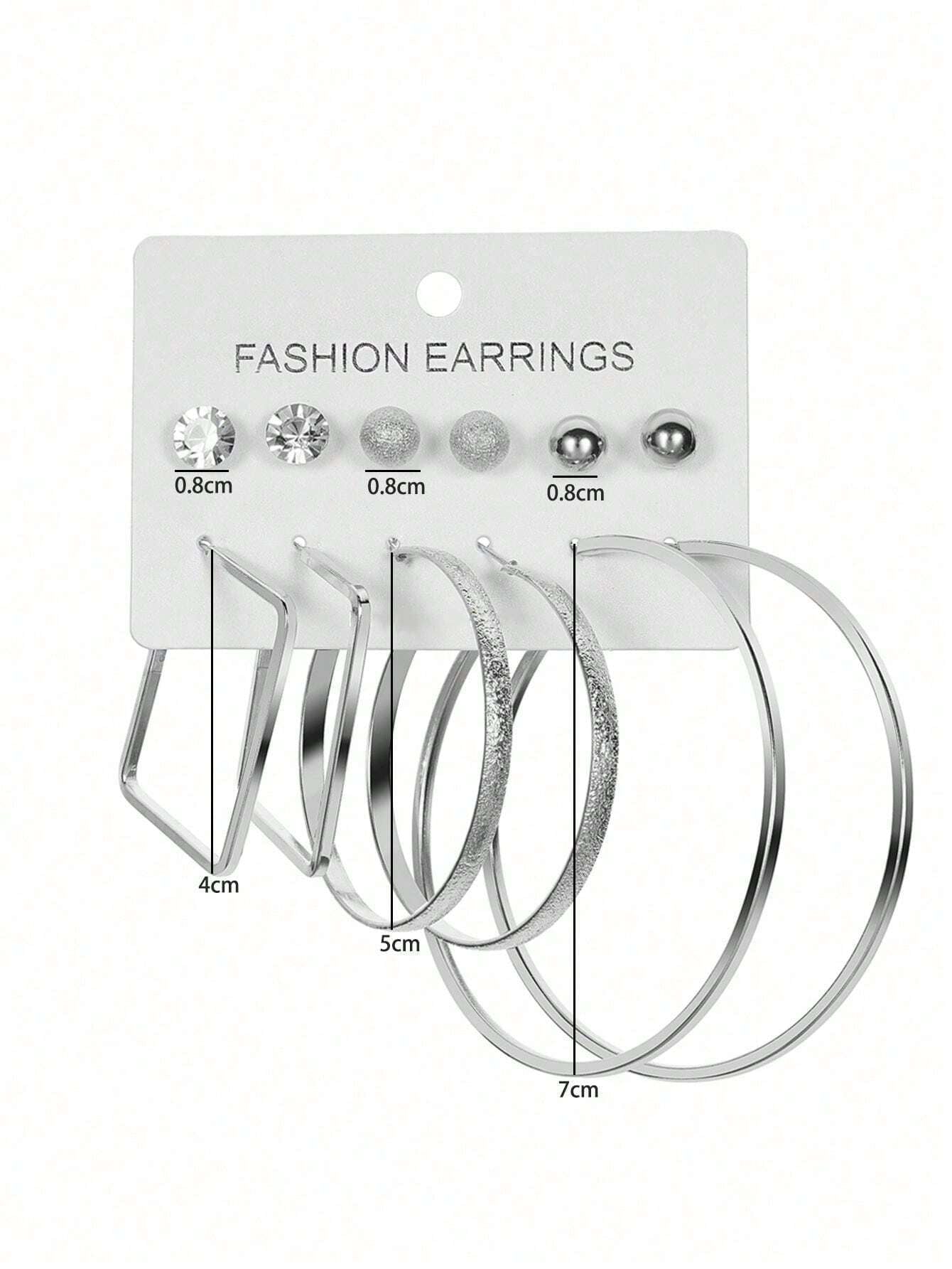 6Pairs Exaggerated Fashion Acrylic Big Tower, C Design & Heart Shaped Earrings Set