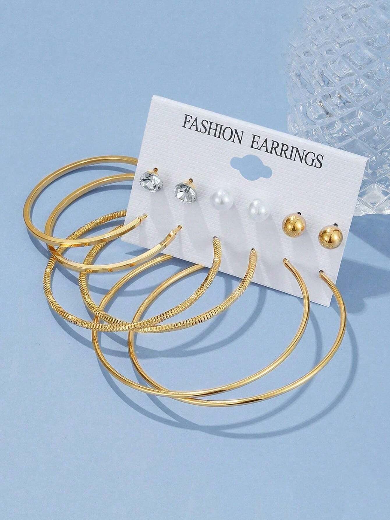 6Pairs Exaggerated Fashion Acrylic Big Tower, C Design & Heart Shaped Earrings Set