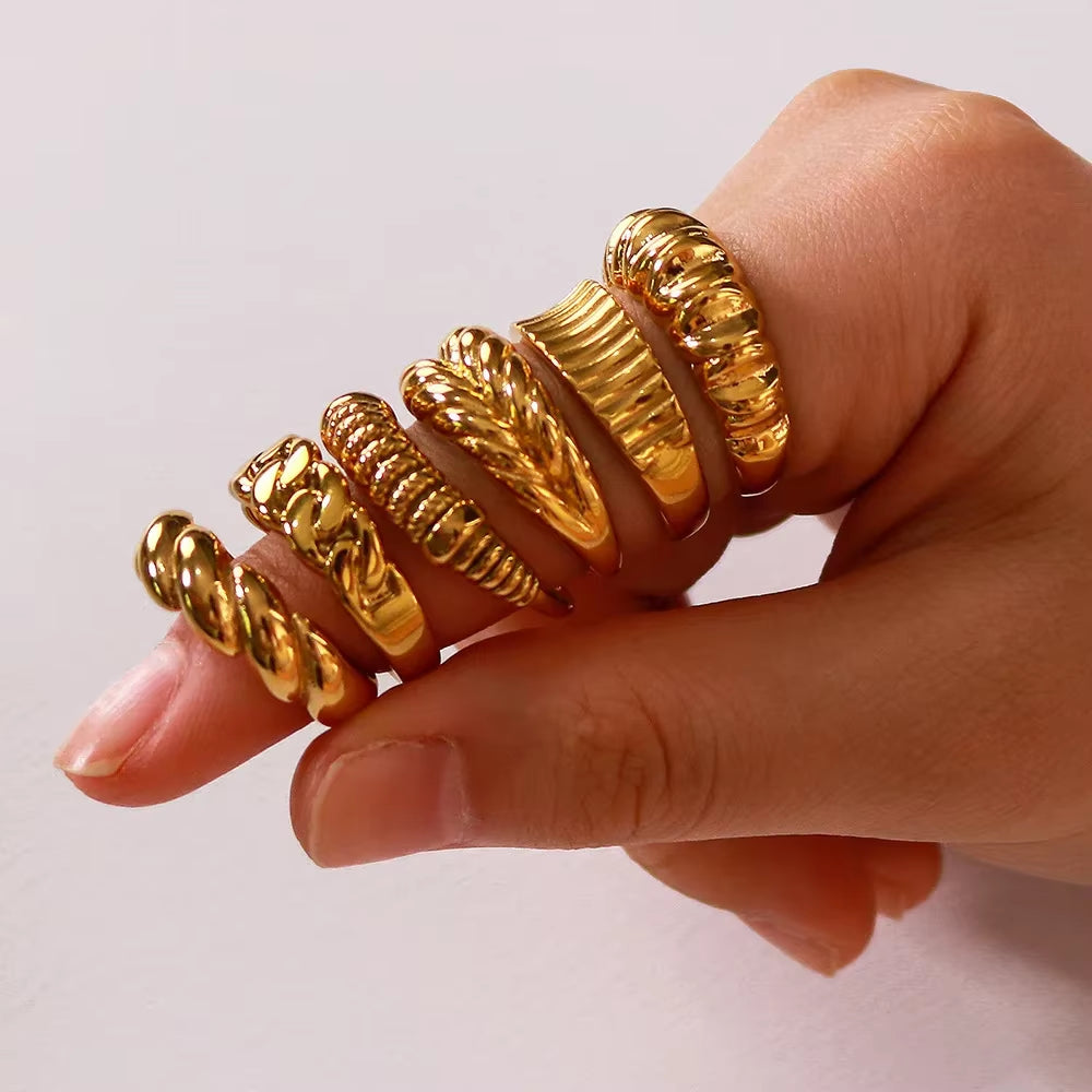 Charm Gold Color Geometric Chunky Rings for Women 18K Stainless Steel Waterproof Statement Fashion Jewelry