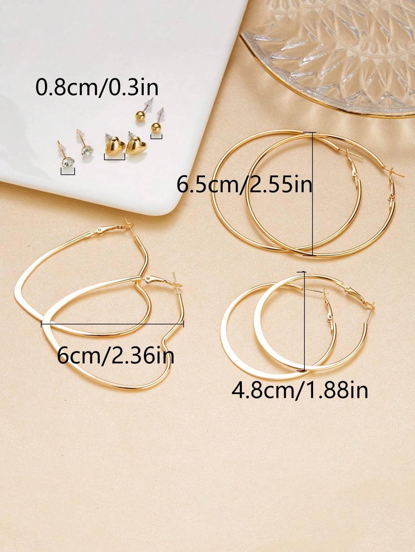 6Pairs Exaggerated Fashion Acrylic Big Tower, C Design & Heart Shaped Earrings Set