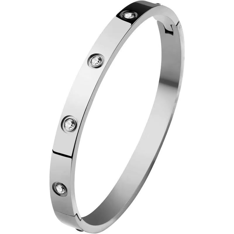 2024 New Trendy Crystal Love Bangles Cubic Zirconia Bracelets Couple Luxuxy Jewelry Stainless Steel Bangles for Women Gift Sl295