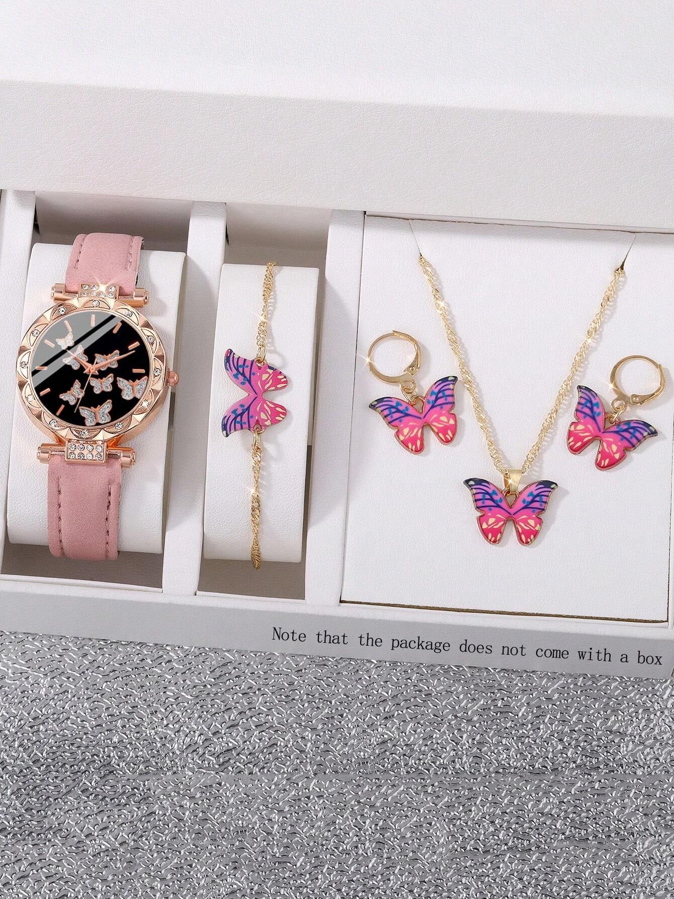 5Pcs Lovely Silica Gel Quartz Girls Watch and Necklace Bracelet Earrings Jewelry Set for Girls Gifts