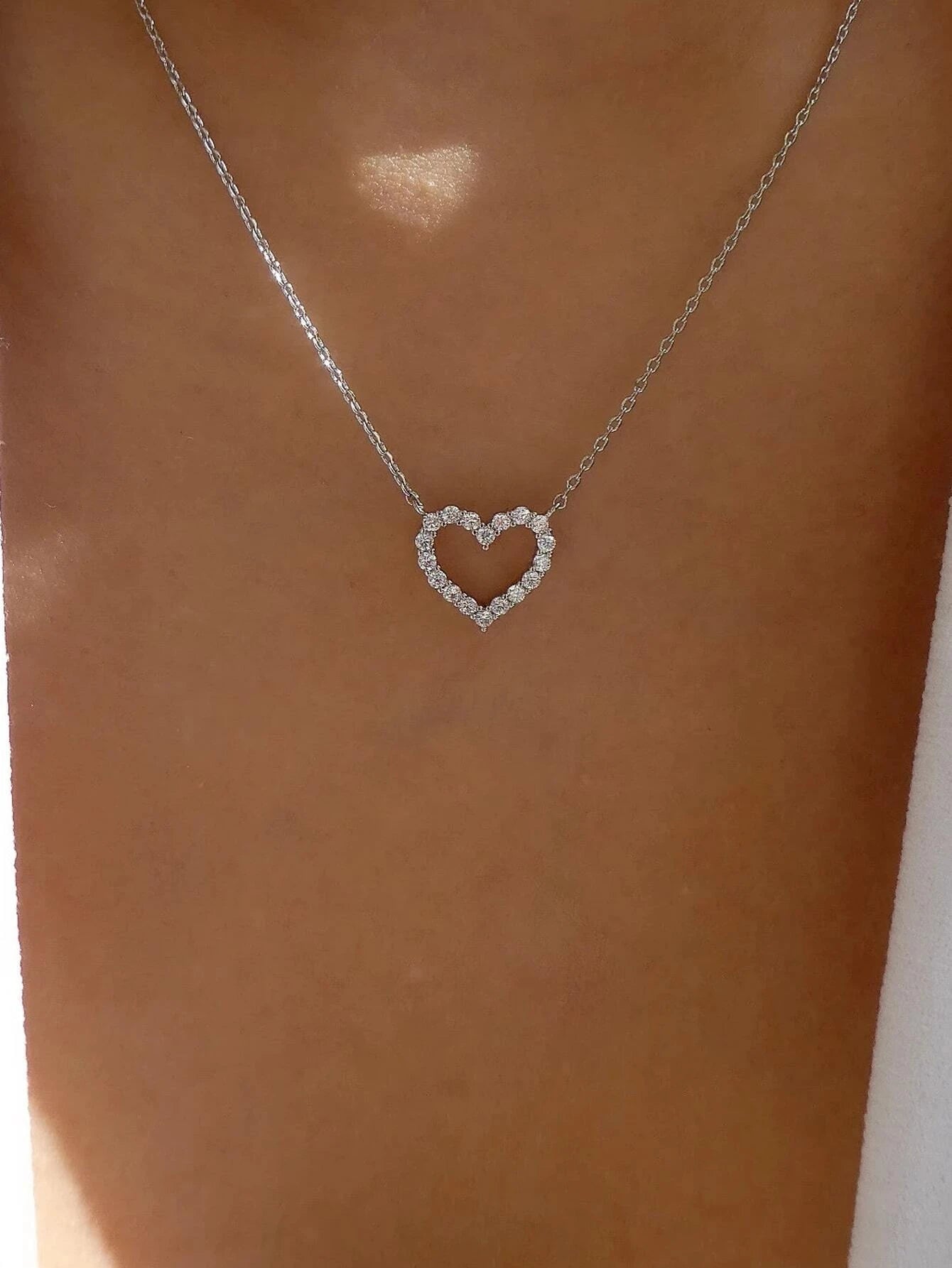 Rhinestone Heart Charm Necklace