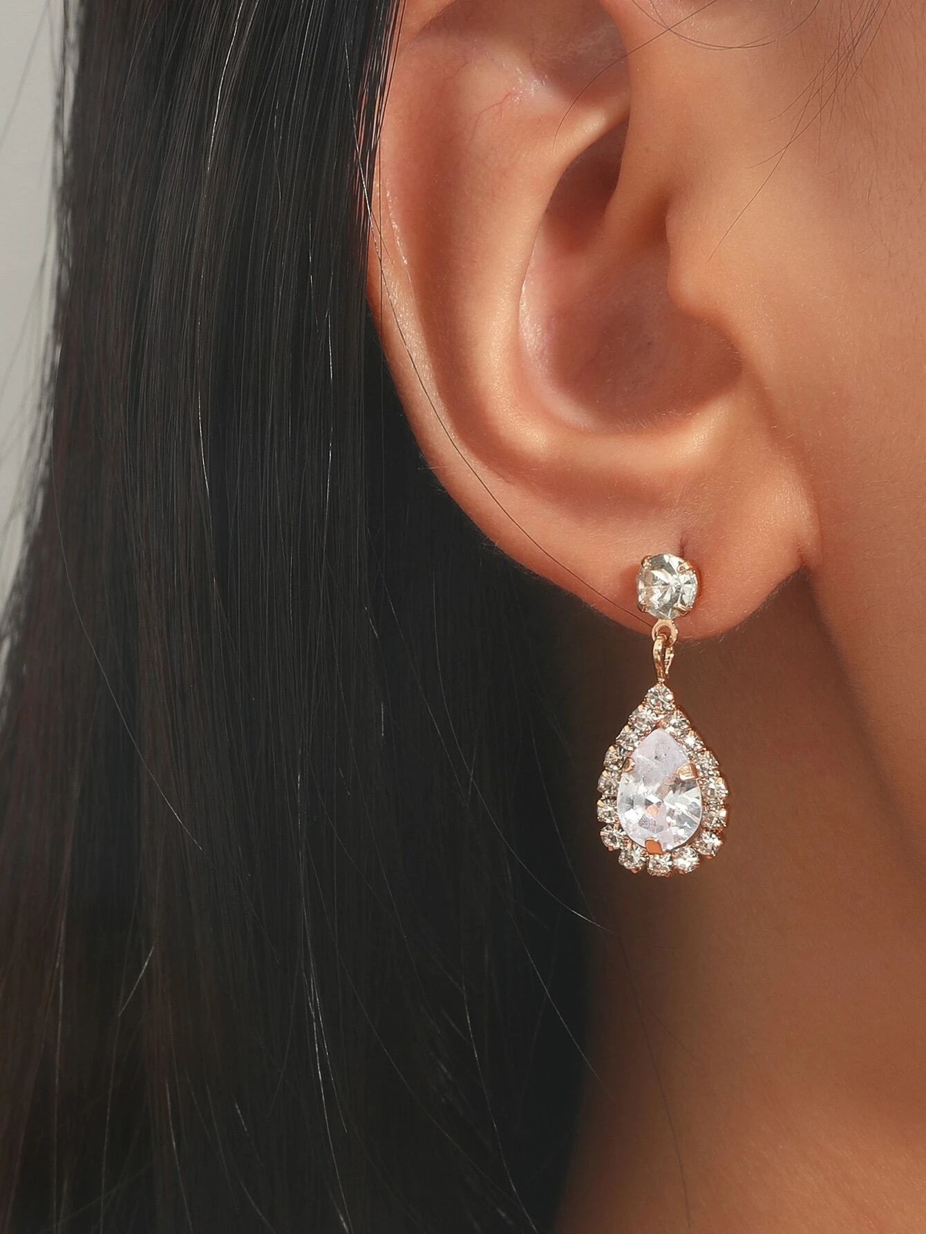 1Pair Fashionable Versatile Rhinestone & Crystal & Cubic Zirconia Teardrop Dangle Earrings, Great Gift for Women'S Dating