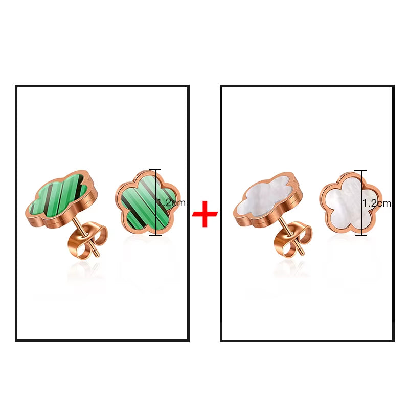 Stainless Steel White Green Shell Flower Stud Earrings for Women New Fashion Elegant Earrings 2024 Charm Jewelry Party Gift