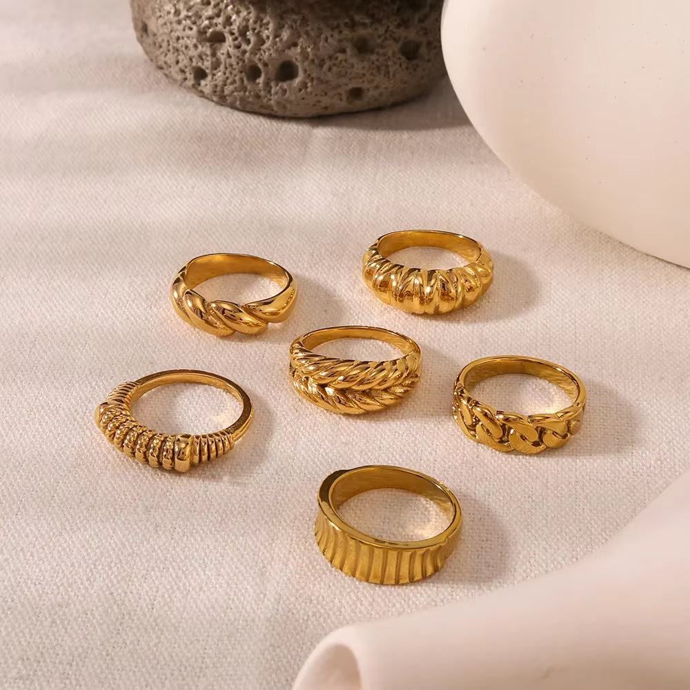 Charm Gold Color Geometric Chunky Rings for Women 18K Stainless Steel Waterproof Statement Fashion Jewelry