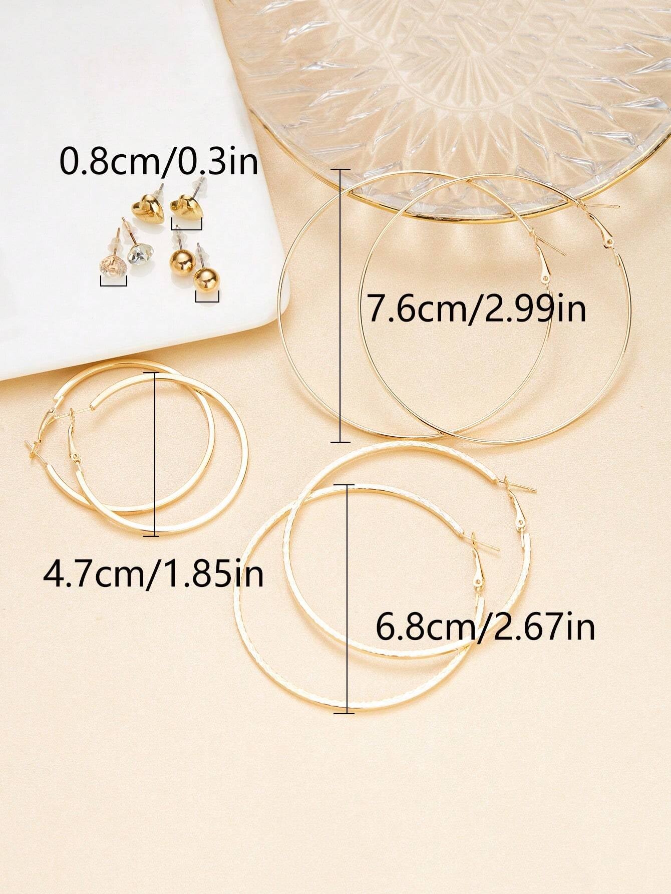 6Pairs Exaggerated Fashion Acrylic Big Tower, C Design & Heart Shaped Earrings Set