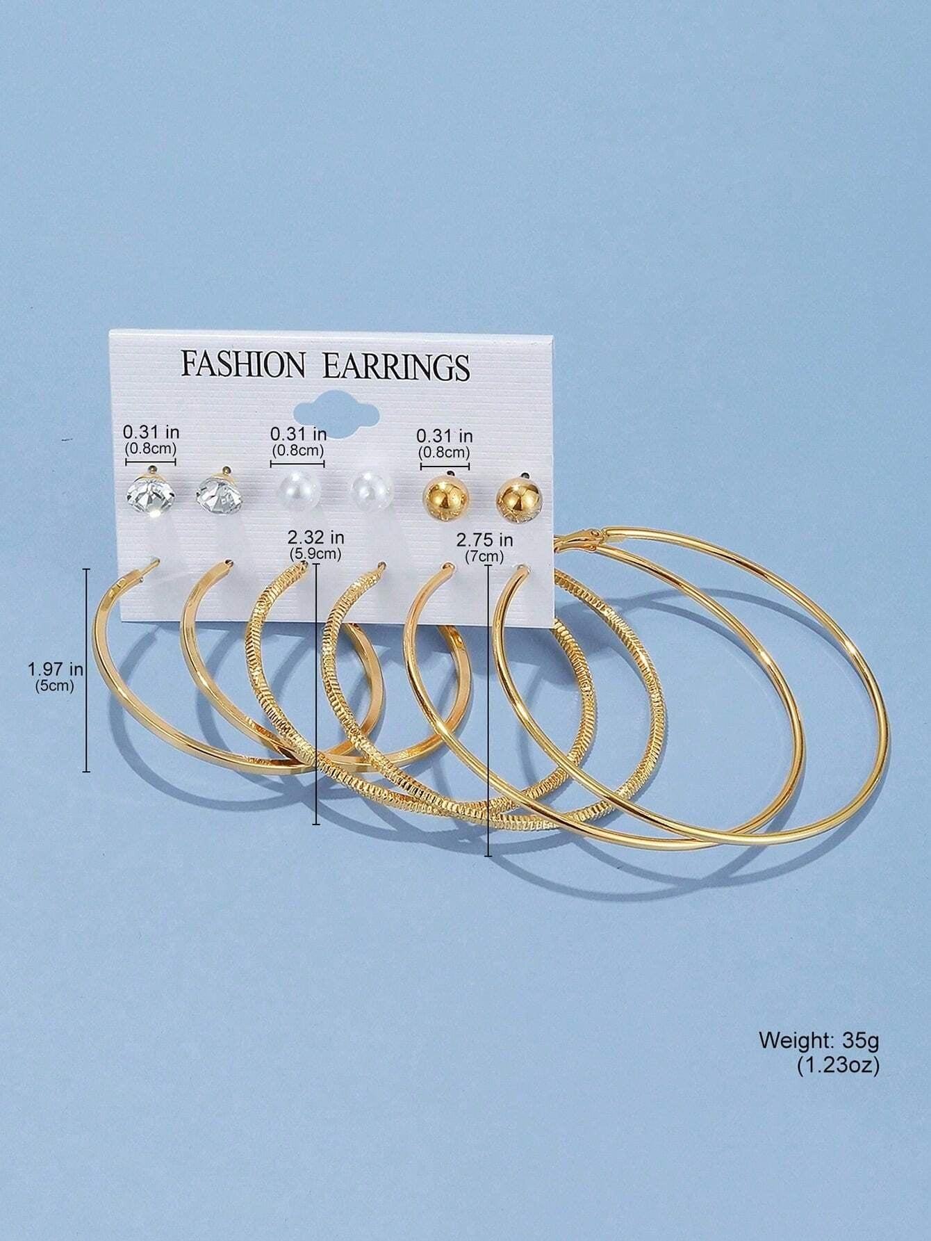 6Pairs Exaggerated Fashion Acrylic Big Tower, C Design & Heart Shaped Earrings Set