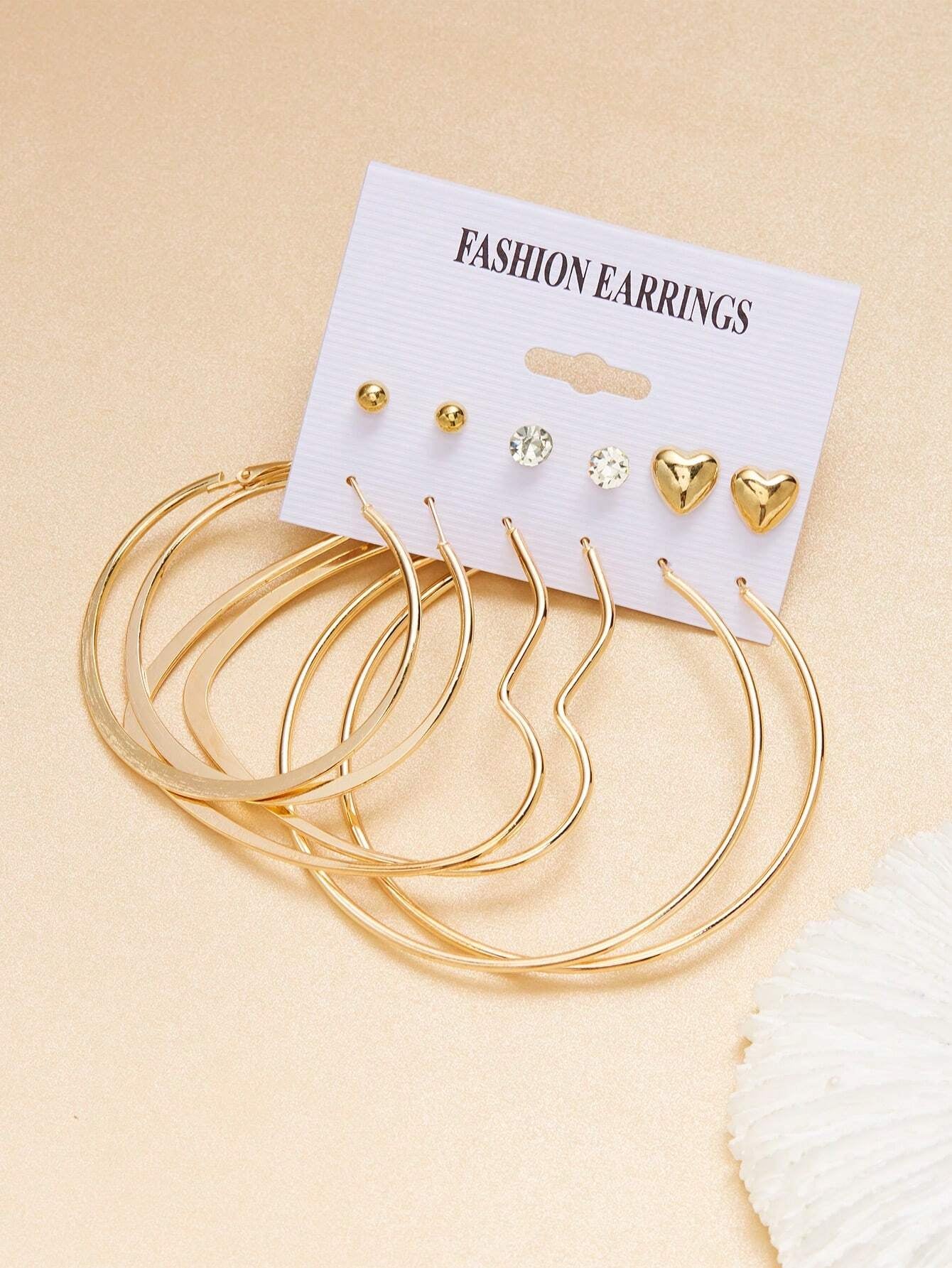 6Pairs Exaggerated Fashion Acrylic Big Tower, C Design & Heart Shaped Earrings Set