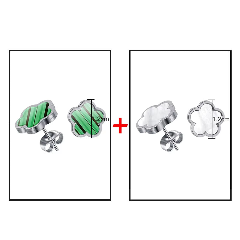 Stainless Steel White Green Shell Flower Stud Earrings for Women New Fashion Elegant Earrings 2024 Charm Jewelry Party Gift