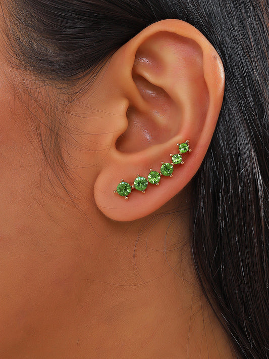 2Pcs Simple Wind Green Rhinestone Simple Ear Clip Stud Earrings Ladies Versatile Color Ear Clip Earrings