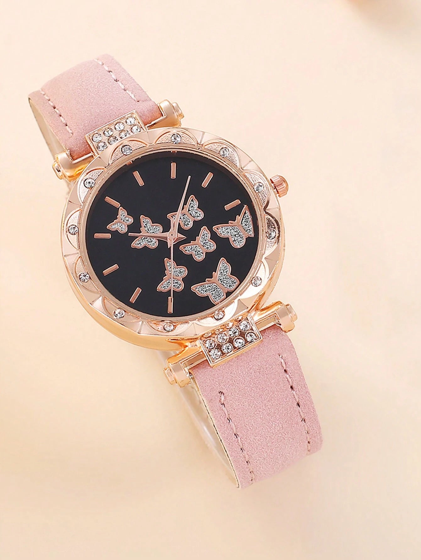 6Pcs Elegant Girls Leather Quartz Watch Necklace Bracelet Earrings Ring Jewelry Set Gift for Girls Birthday Gift for Women Halloween Christmas Gift