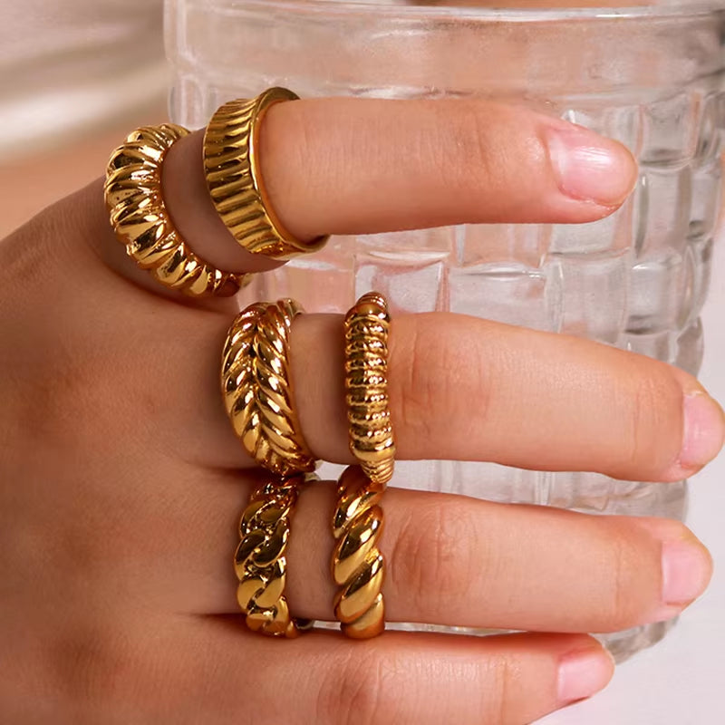 Charm Gold Color Geometric Chunky Rings for Women 18K Stainless Steel Waterproof Statement Fashion Jewelry