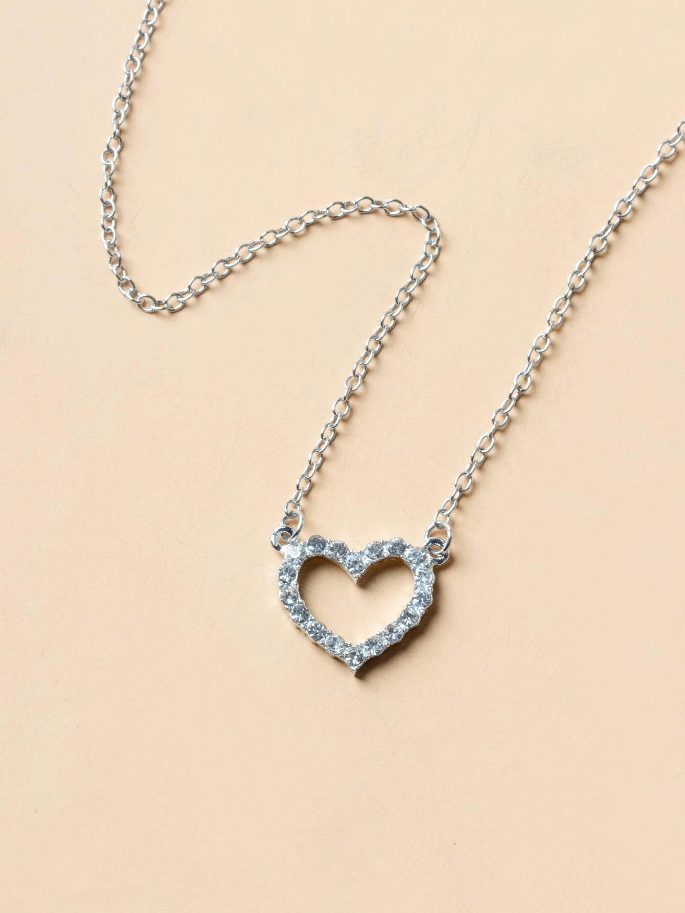 Rhinestone Heart Charm Necklace